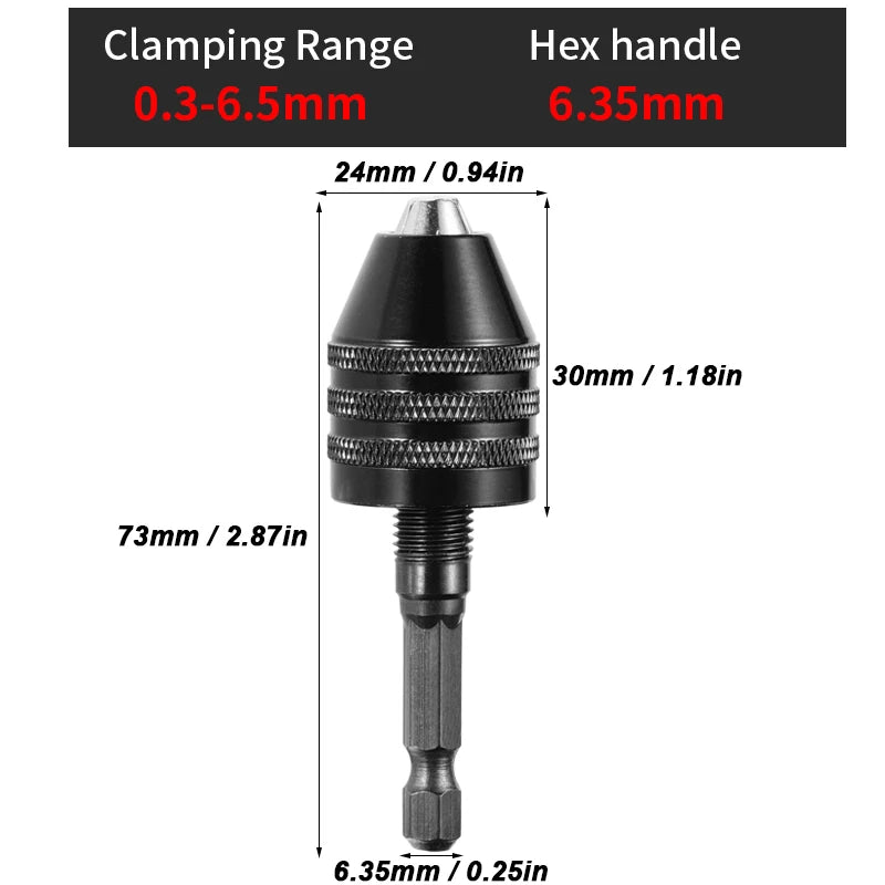 0.3mm-8.0mm Mini Keyless Chuck Electric Drill Bits Collet Converter Extension Screwdriver Chucks Adapter Fixture 1/4" Hex Shank