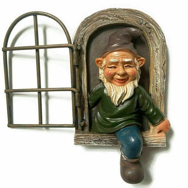 Elf Out The Door /Window Tree Hugger Naughty Garden Gnome Statue Tree Decor