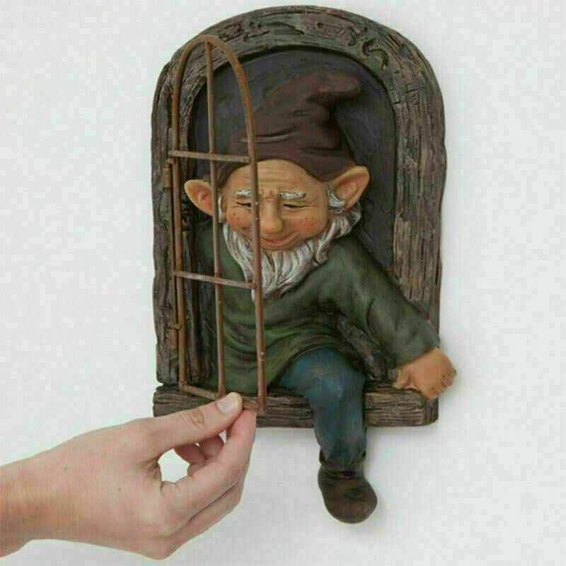 Elf Out The Door /Window Tree Hugger Naughty Garden Gnome Statue Tree Decor