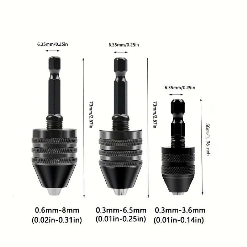 0.3mm-8.0mm Mini Keyless Chuck Electric Drill Bits Collet Converter Extension Screwdriver Chucks Adapter Fixture 1/4" Hex Shank
