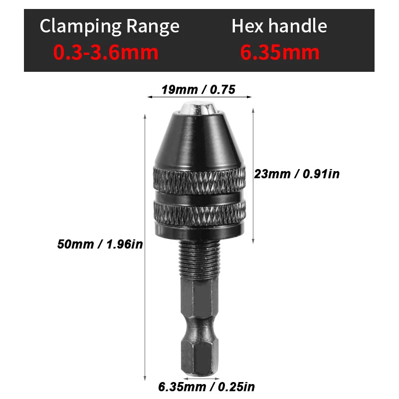 0.3mm-8.0mm Mini Keyless Chuck Electric Drill Bits Collet Converter Extension Screwdriver Chucks Adapter Fixture 1/4" Hex Shank