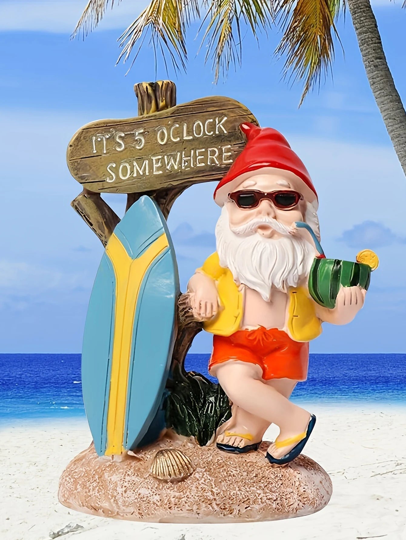 1pc Surfboard Gnome Ornament Summer Garden Ornament Gnome Garden Decorative Ornament Statue Decoration