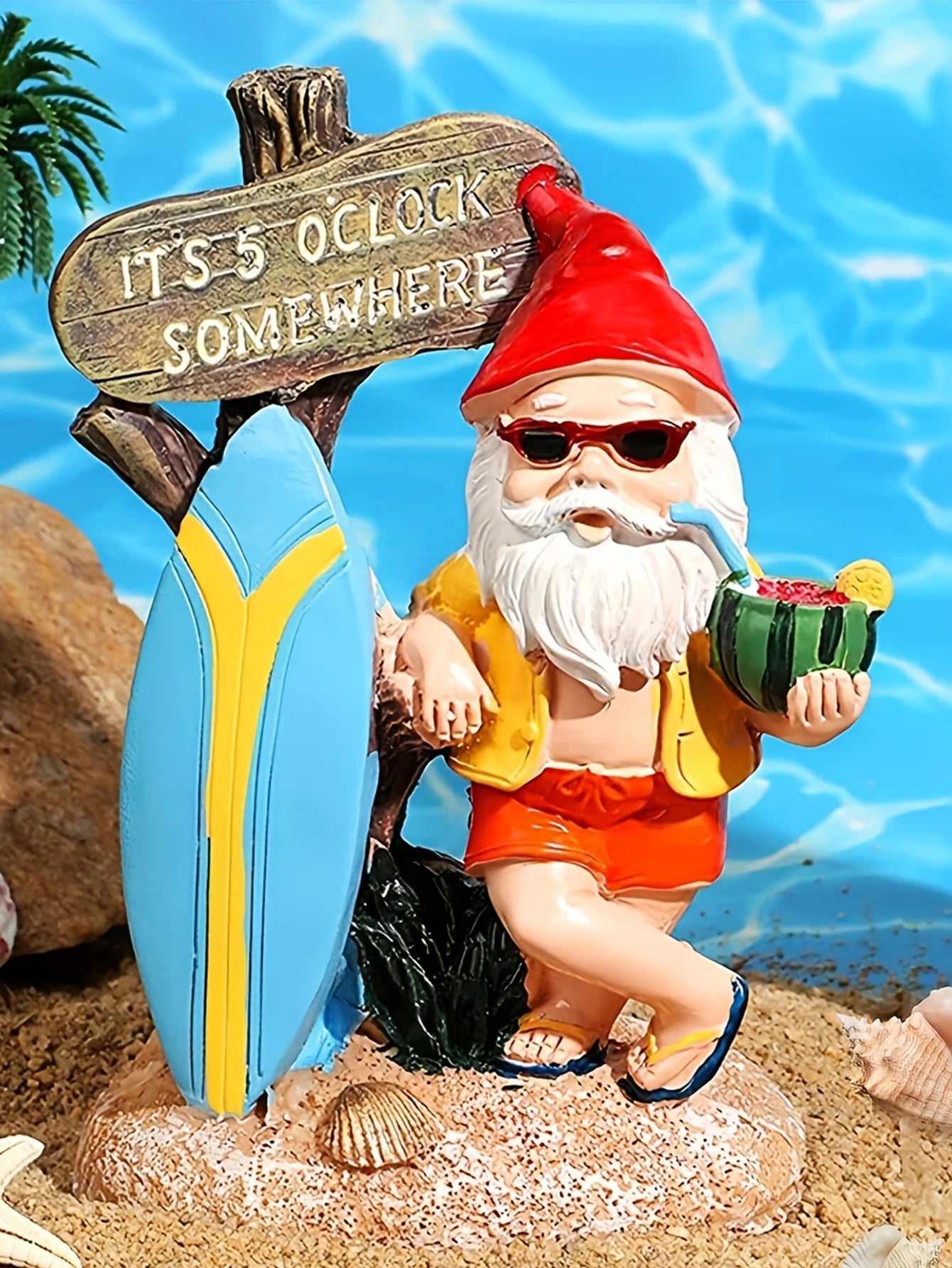 1pc Surfboard Gnome Ornament Summer Garden Ornament Gnome Garden Decorative Ornament Statue Decoration