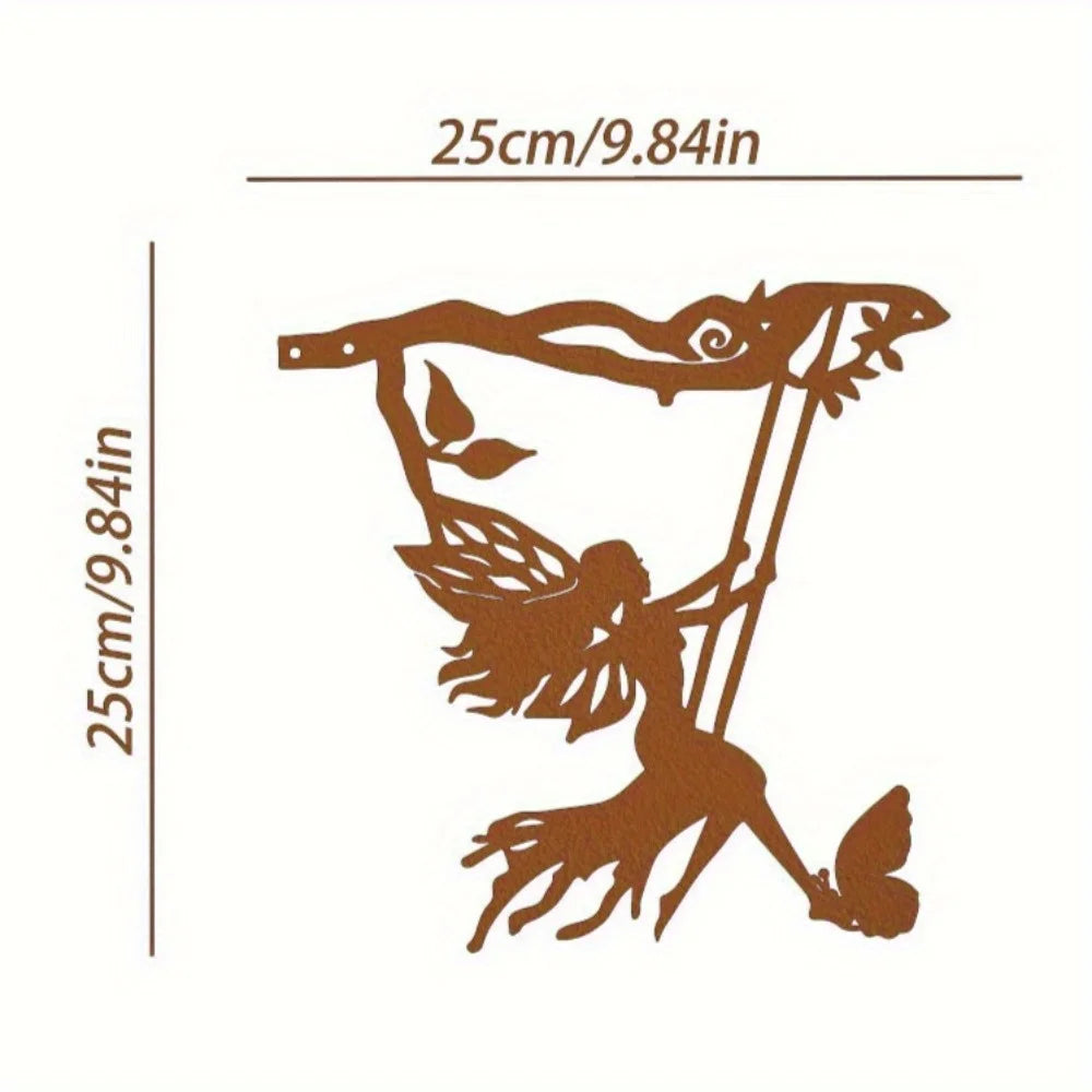 Garden Stake Iron Silhouette Cute Witch and Cat Tree Stump Plug-in Yard Art for Lawn Courtyard Decor