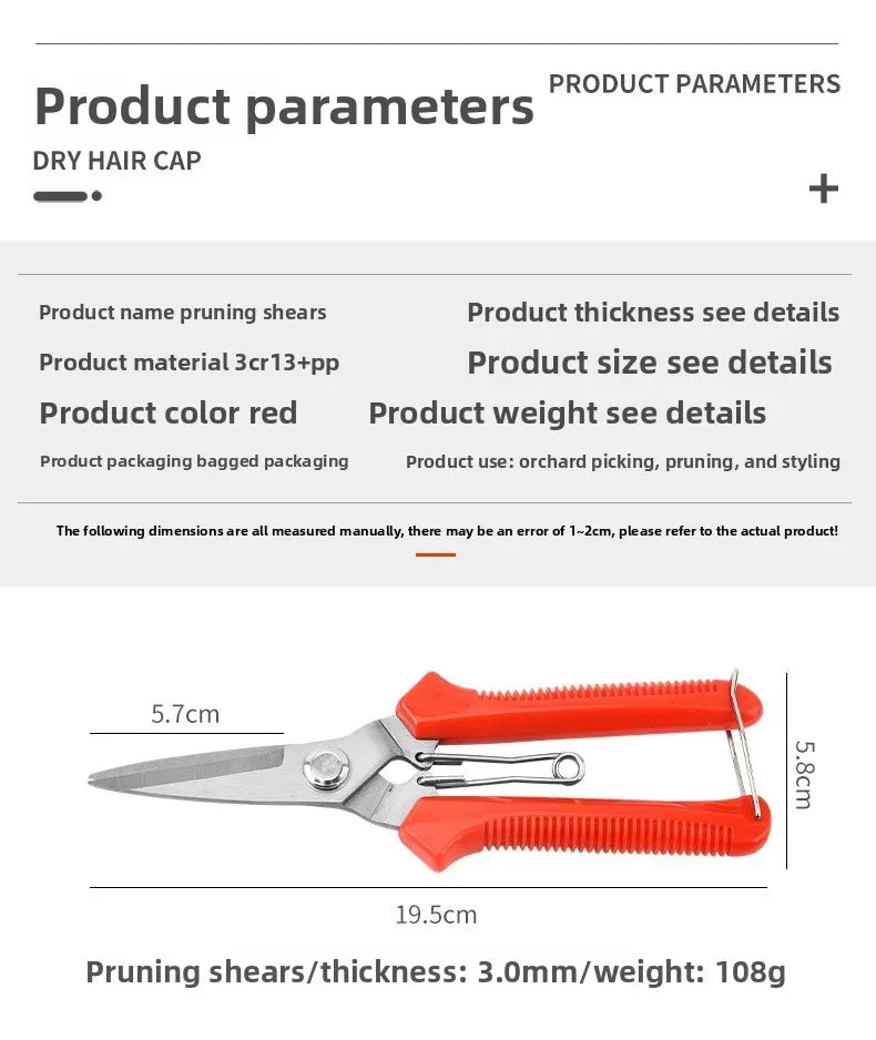 Straight Head Pruning Shears Non-slip Handle Stainless Steel Handle Garden Scissors for Bonsai Household Branch Nursery Trimming