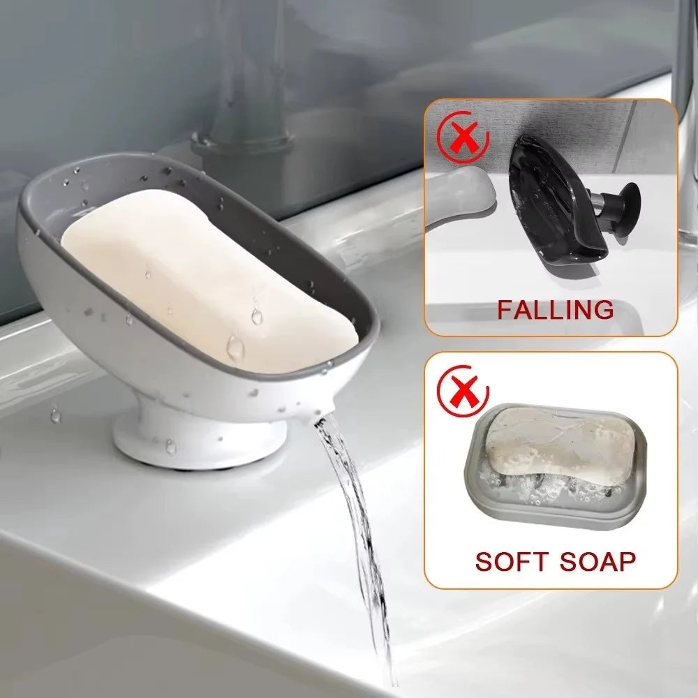 1pc Super Suction Cup Soap Dish Bathroom Portable Soap Dishes Holder Self Draining Soap Box For Bathroom Soap Holder Accessories