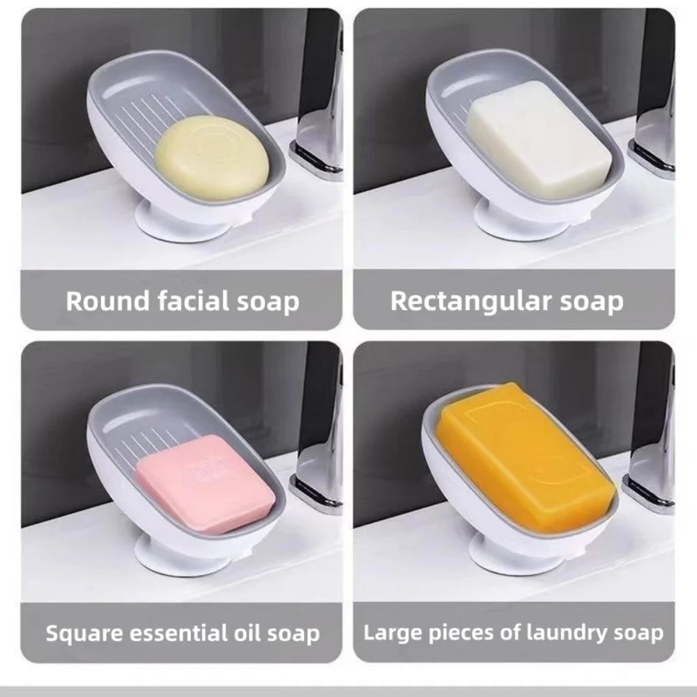 1pc Super Suction Cup Soap Dish Bathroom Portable Soap Dishes Holder Self Draining Soap Box For Bathroom Soap Holder Accessories